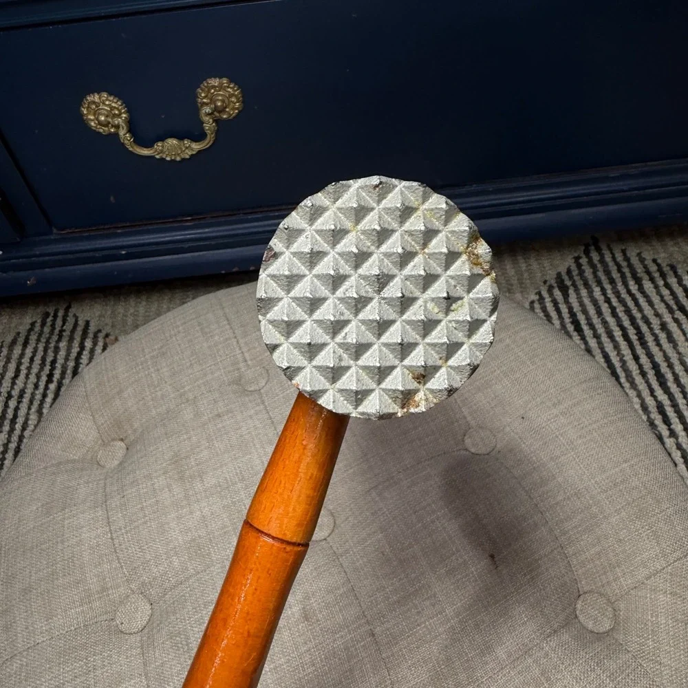 Vintage Dual Face Meat Tenderizer Mallet Wood Handle Farmhouse Kitchen Tool